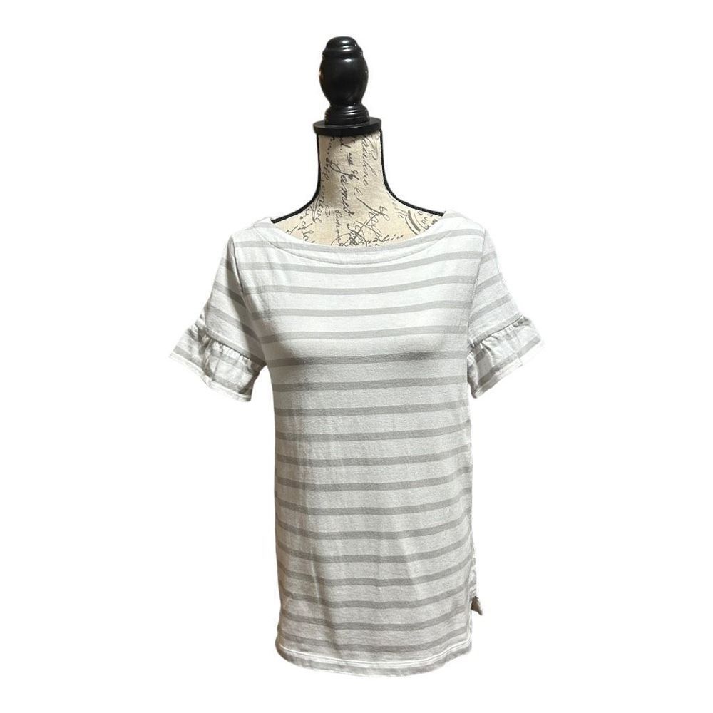 Lands End Striped Wide Neck Ruffle Sleeve Shirt Size 6/8